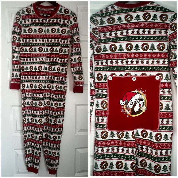 Buc-ee's Youth Beaver Inspired Striped Christmas One Piece Pajamas Size YL - Picture 1 of 7